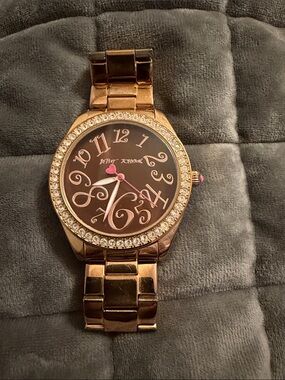 Betsey Johnson Rose Gold and Pink Heart Accent Watch